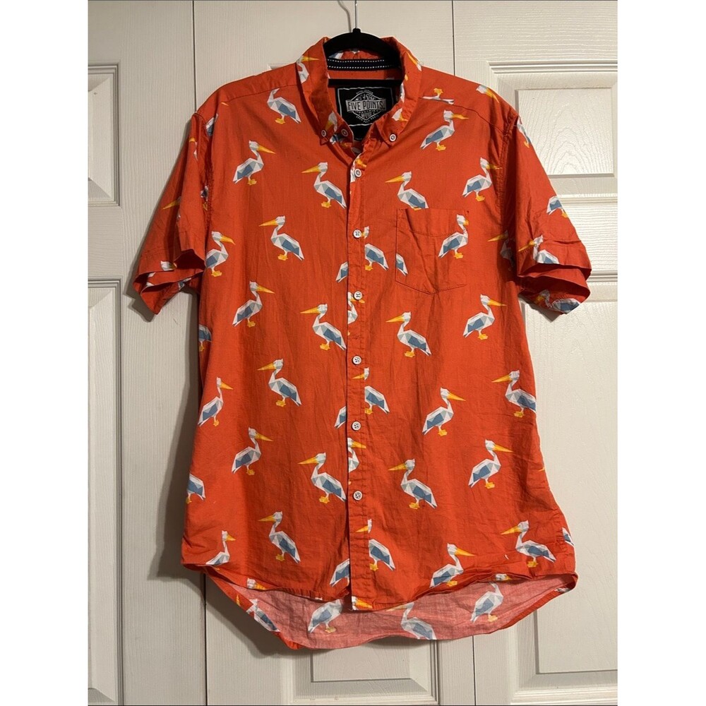 FIVE POINTS Large Men’s Orange Short-Sleeve Button-Down Pelican Slim Fit Flex